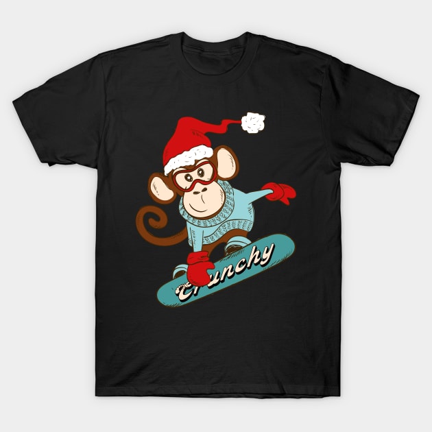 Crunchy Christmas Snowboarding Monkey T-Shirt by Addicted 2 Tee